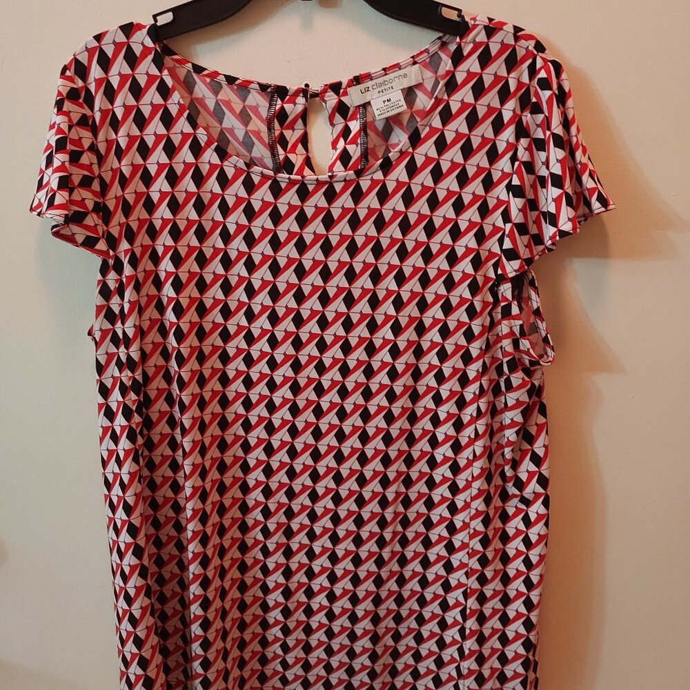 Red and black patterned shirt w/ blue accents